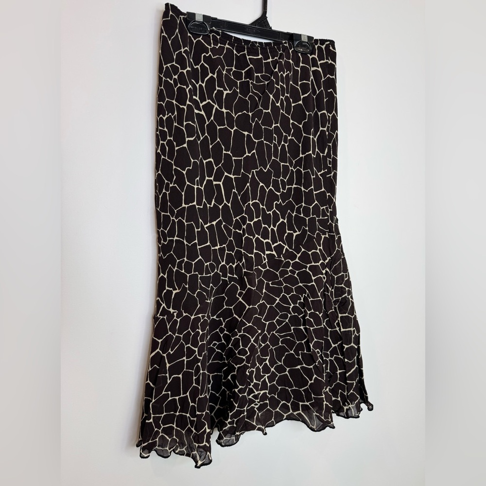 Vintage giraffe animal print brown flare bottom midi skirt size medium - Picture 3 of 10